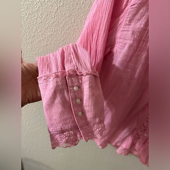 Free People | Clemence Lace Button Front Shirt Blouse | Peasant/Cottage Style XL - Picture 7 of 14